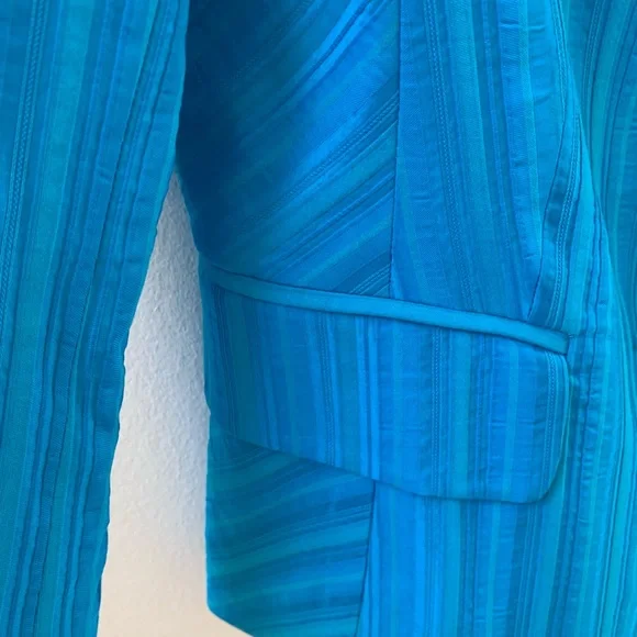 SZ 8 Petite Dana Buchman Turquoise Striped Blazer - Picture 4 of 9